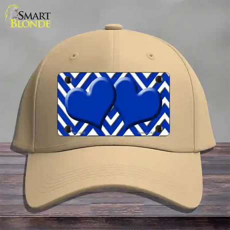 Blue White Large Chevron Blue Center Hearts Novelty License Plate Hat Cotton / Khaki