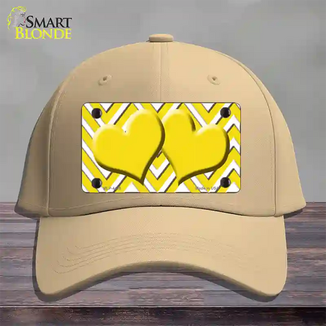 Yellow White Large Chevron Yellow Center Hearts Novelty License Plate Hat Cotton / Khaki