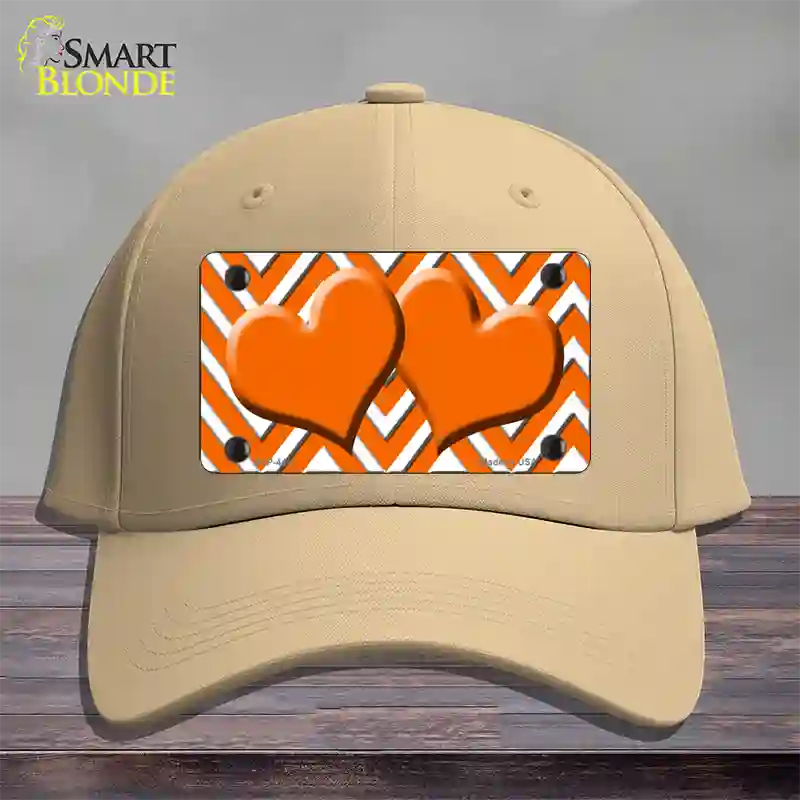 Orange White Large Chevron Orange Center Hearts Novelty License Plate Hat Cotton / Khaki