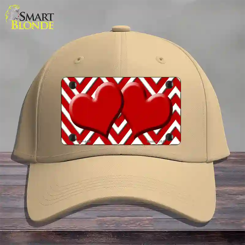 Red White Large Chevron Red Center Hearts Novelty License Plate Hat Cotton / Khaki