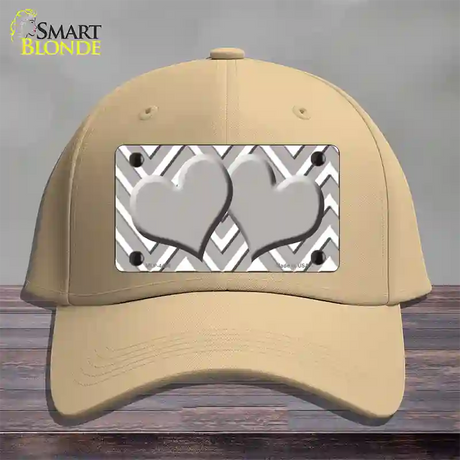 Grey White Large Chevron Grey Center Hearts Novelty License Plate Hat Cotton / Khaki