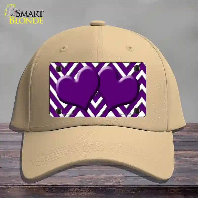 Purple White Large Chevron Purple Center Hearts Novelty License Plate Hat Cotton / Khaki