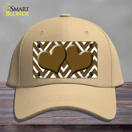 Brown White Large Chevron Brown Center Hearts Novelty License Plate Hat Cotton / Khaki