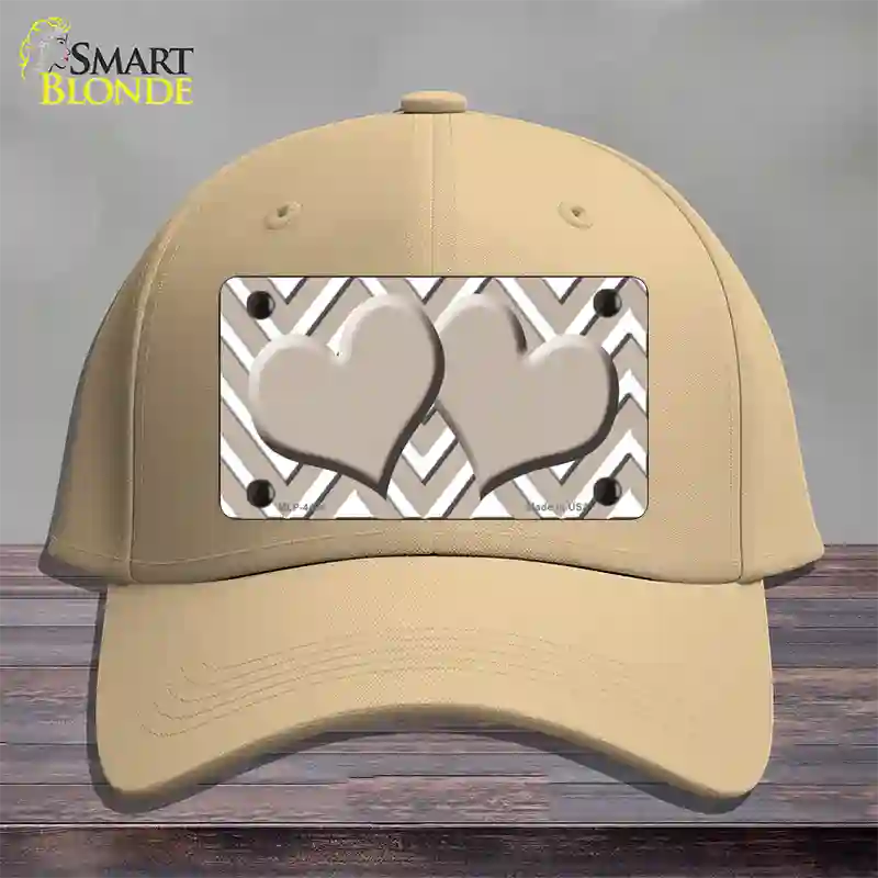 Tan White Large Chevron Tan Center Hearts Novelty License Plate Hat Cotton / Khaki