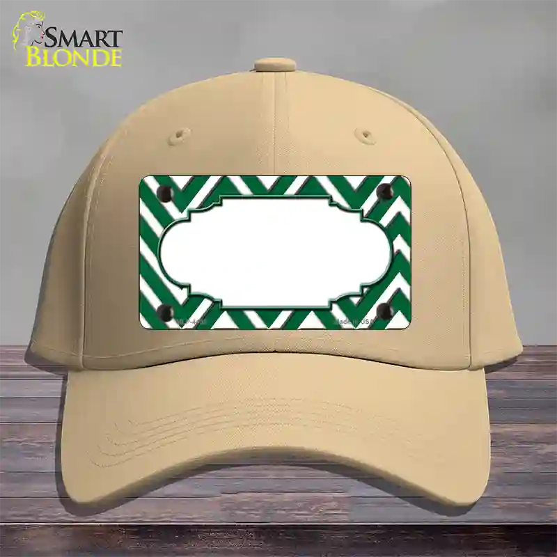 Green White Large Chevron Center Scallop Novelty License Plate Hat Cotton / Khaki