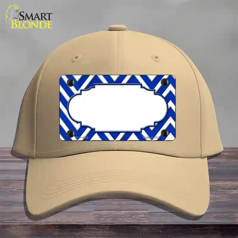 Blue White Large Chevron Center Scallop Novelty License Plate Hat Cotton / Khaki