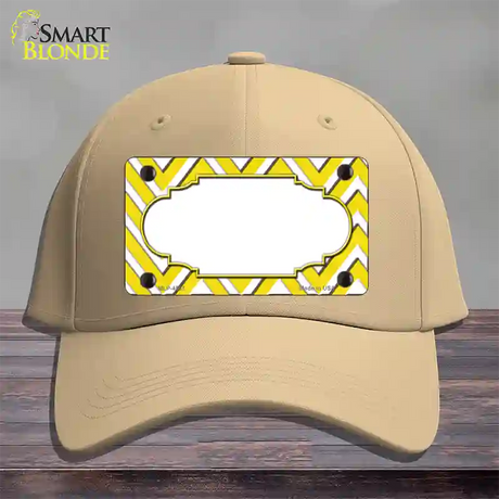 Yellow White Large Chevron Center Scallop Novelty License Plate Hat Cotton / Khaki