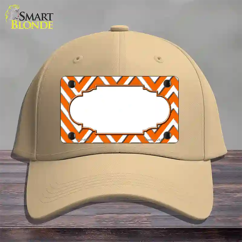 Orange White Large Chevron Center Scallop Novelty License Plate Hat Cotton / Khaki