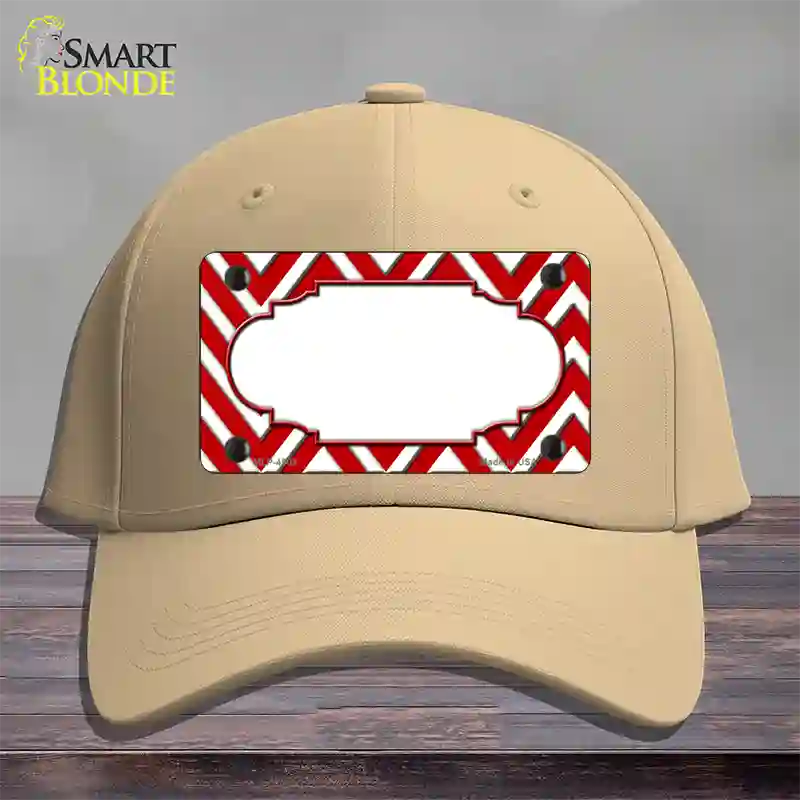 Red White Large Chevron Center Scallop Novelty License Plate Hat Cotton / Khaki