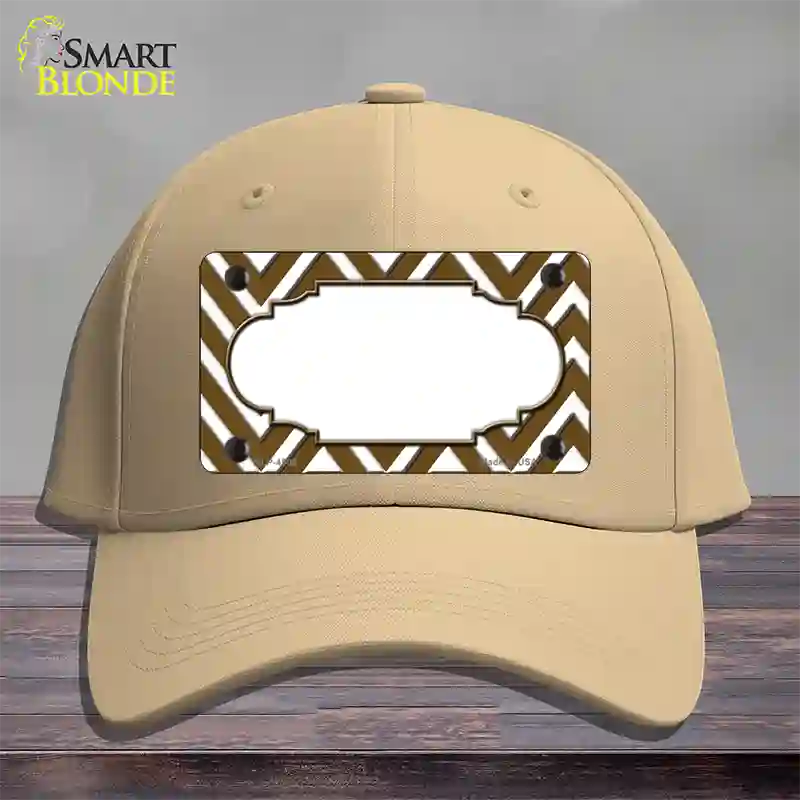 Brown White Large Chevron Center Scallop Novelty License Plate Hat Cotton / Khaki