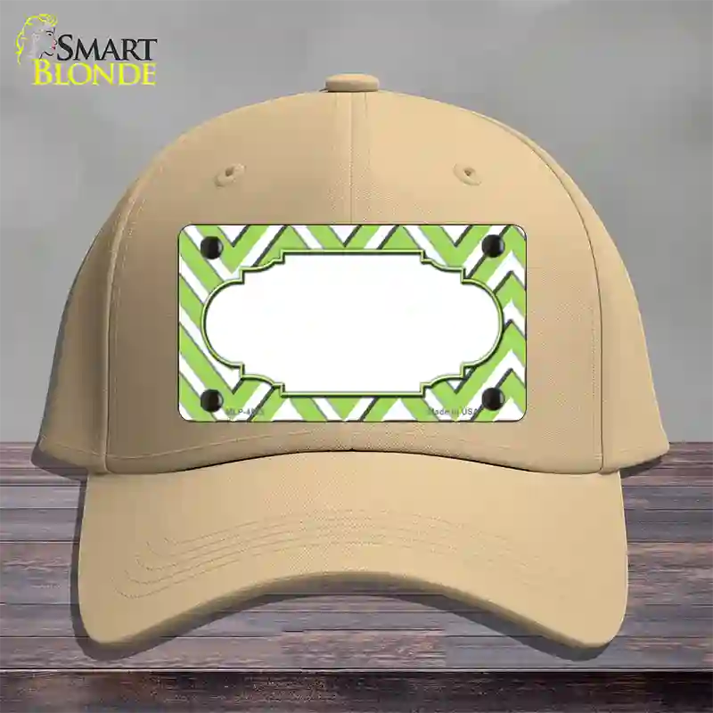 Lime Green White Large Chevron Center Scallop Novelty License Plate Hat Cotton / Khaki