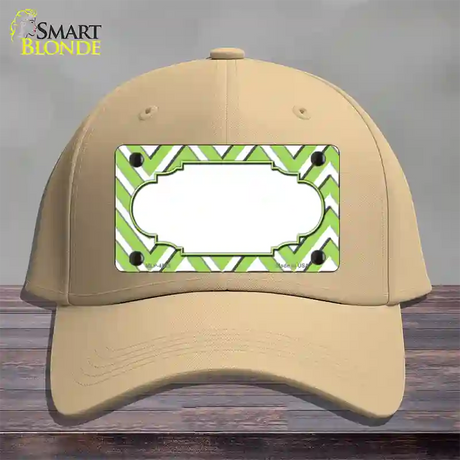 Lime Green White Large Chevron Center Scallop Novelty License Plate Hat Cotton / Khaki