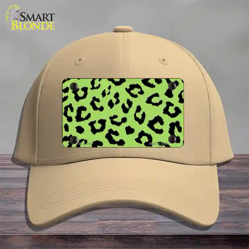 Lime Green Black Cheetah Novelty License Plate Hat Cotton / Khaki