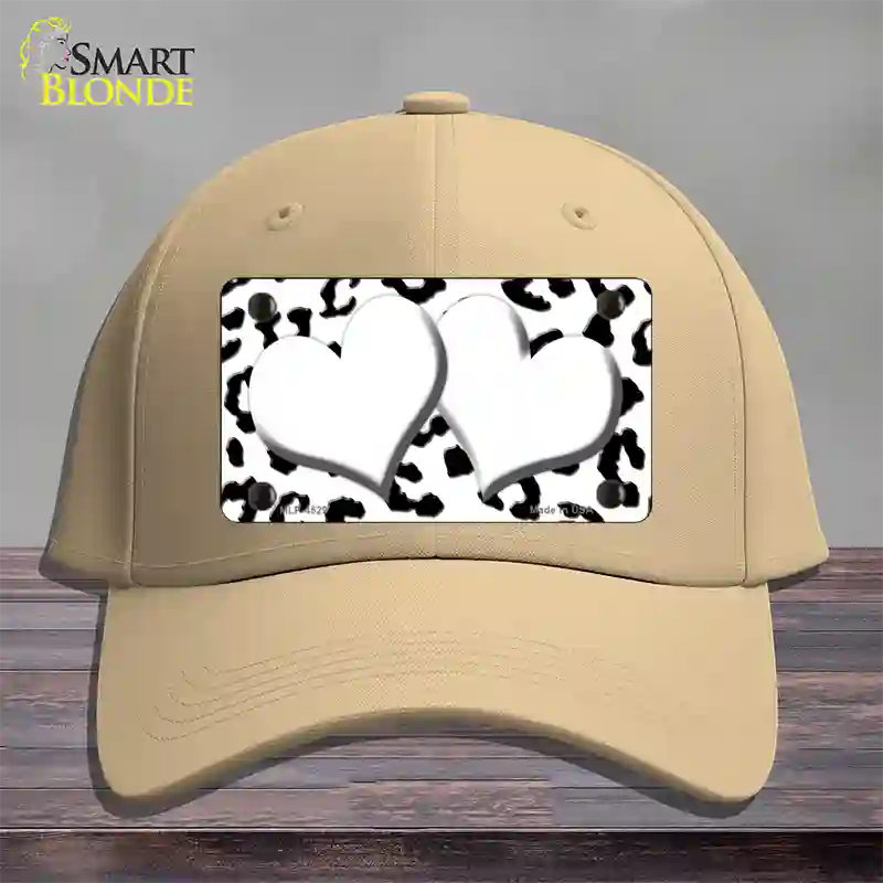 White Black Cheetah White Center Hearts Novelty License Plate Hat Cotton / Khaki