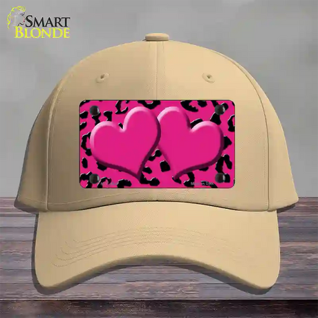 Pink Black Cheetah Pink Center Hearts Novelty License Plate Hat Cotton / Khaki