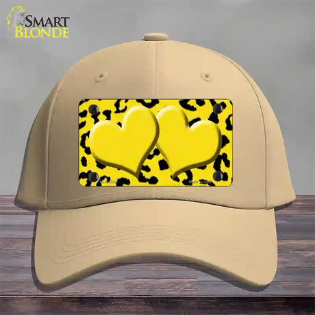 Yellow Black Cheetah Yellow Center Hearts Novelty License Plate Hat Cotton / Khaki