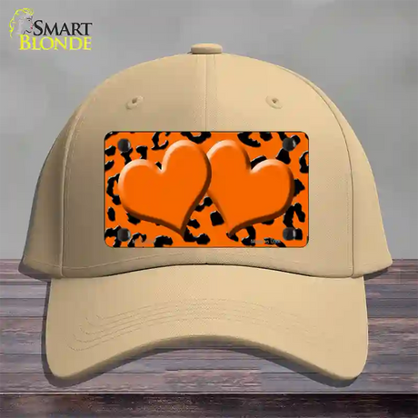 Orange Black Cheetah Orange Center Hearts Novelty License Plate Hat Cotton / Khaki