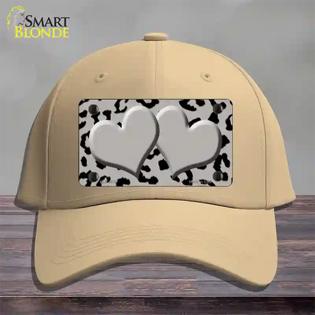 Grey Black Cheetah Gray Center Hearts Novelty License Plate Hat Cotton / Khaki