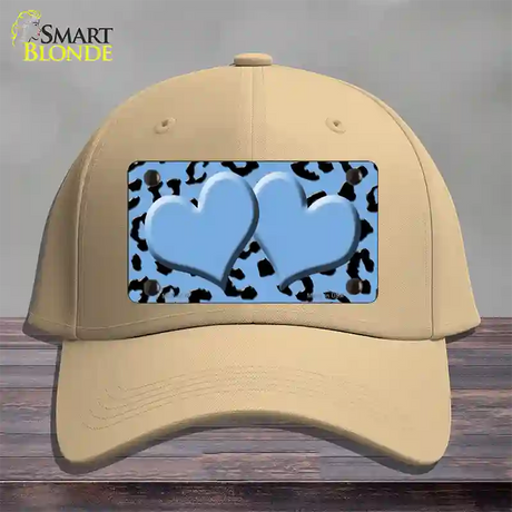 Light Blue Black Cheetah Light Blue Center Hearts Novelty License Plate Hat Cotton / Khaki