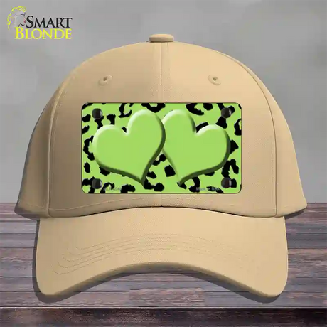 Lime Green Black Cheetah Lime Green Center Hearts Novelty License Plate Hat Cotton / Khaki