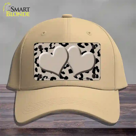 Tan Black Cheetah Tan Center Hearts Novelty License Plate Hat Cotton / Khaki