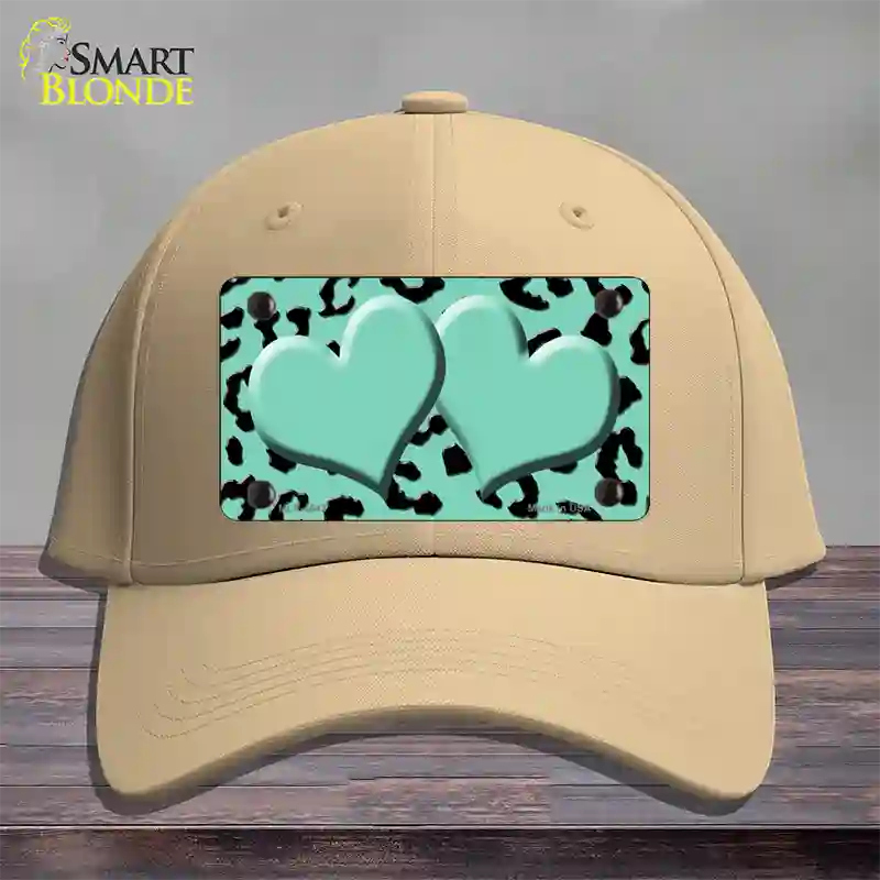 Mint Black Cheetah Mint Center Hearts Novelty License Plate Hat Cotton / Khaki