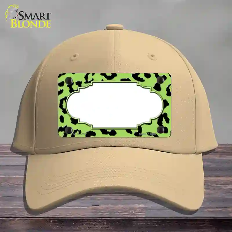 Lime Green Black Cheetah Scallop Novelty License Plate Hat Cotton / Khaki