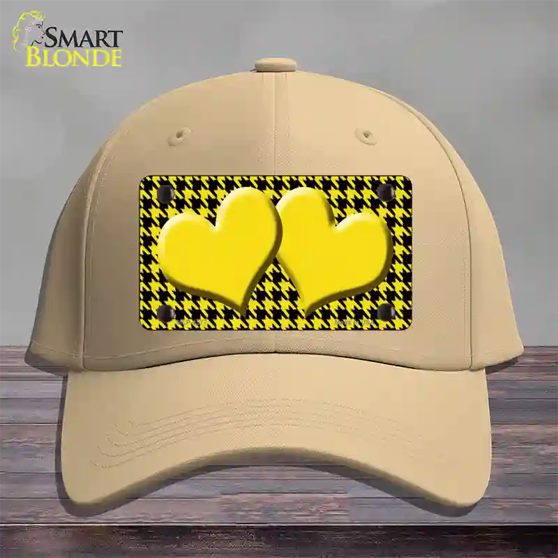 Yellow Black Houndstooth Yellow Center Hearts Novelty License Plate Hat Cotton / Khaki