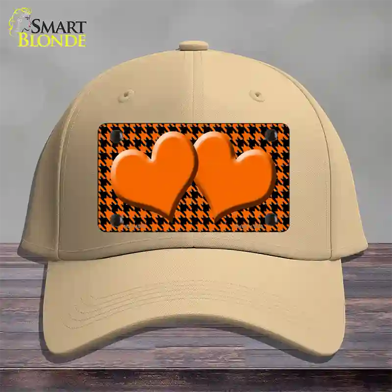 Orange Black Houndstooth Orange Center Hearts Novelty License Plate Hat Cotton / Khaki