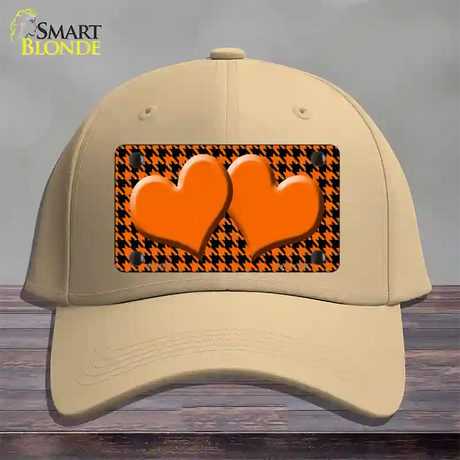 Orange Black Houndstooth Orange Center Hearts Novelty License Plate Hat Cotton / Khaki