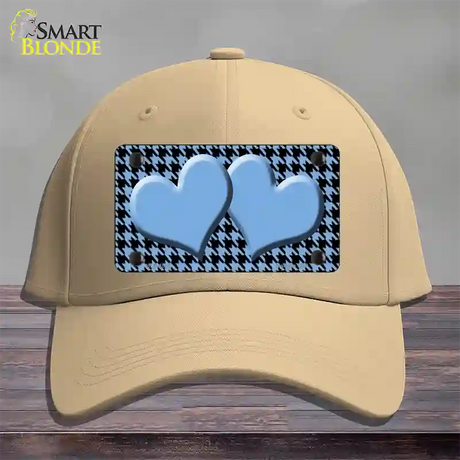 Light Blue Black Houndstooth Light Blue Center Hearts Novelty License Plate Hat Cotton / Khaki