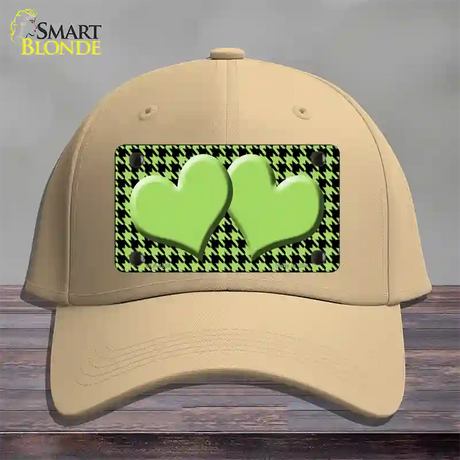 Lime Green Black Houndstooth Lime Green Center Hearts Novelty License Plate Hat Cotton / Khaki