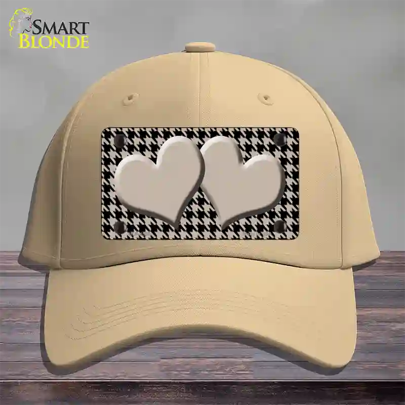 Tan Black Houndstooth Tan Center Hearts Novelty License Plate Hat Cotton / Khaki