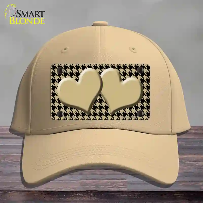 Gold Black Houndstooth Gold Center Hearts Novelty License Plate Hat Cotton / Khaki