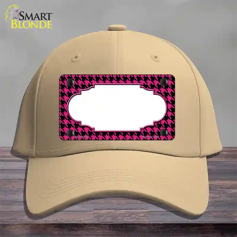 Pink Black Houndstooth Scallop Center Novelty License Plate Hat Cotton / Khaki