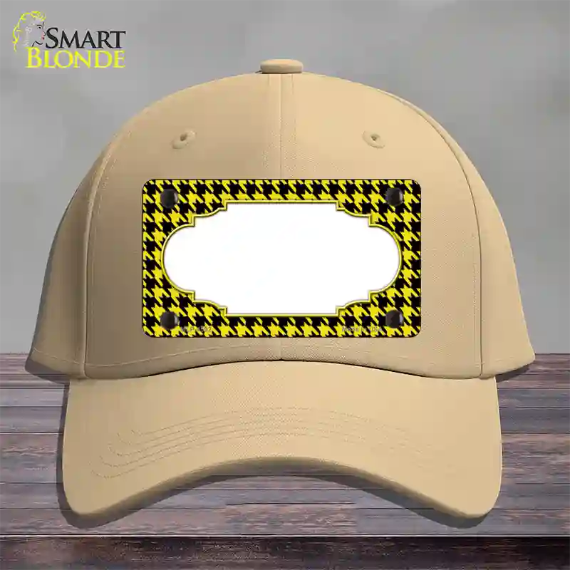 Yellow Black Houndstooth Scallop Center Novelty License Plate Hat Cotton / Khaki