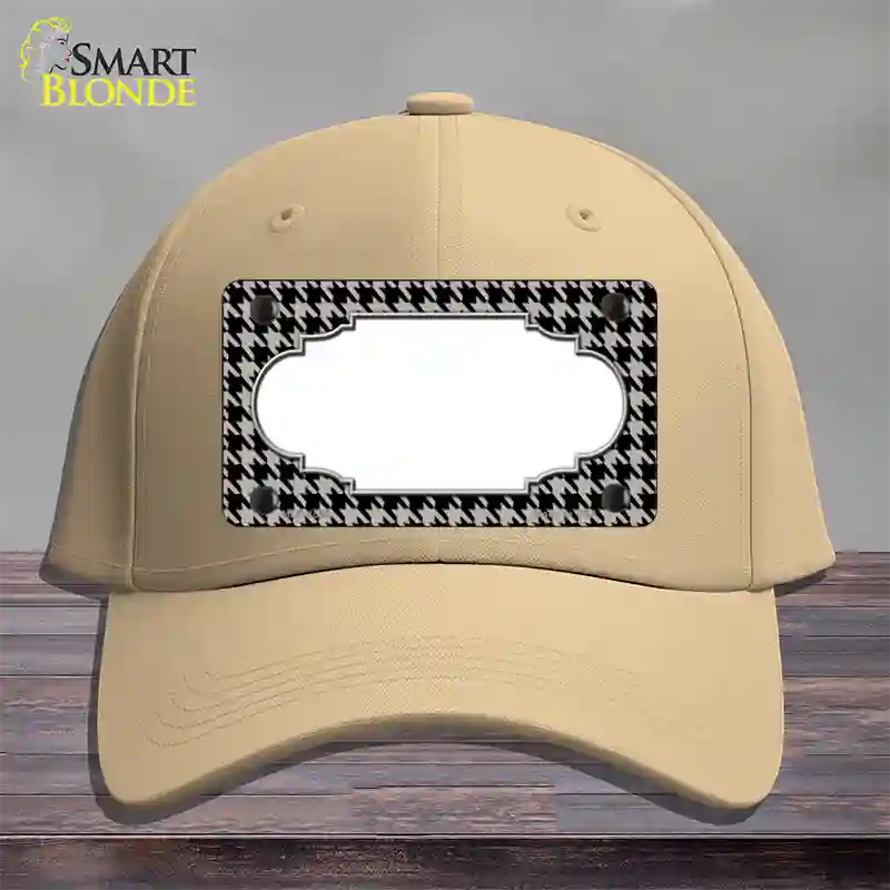 Grey Black Houndstooth Scallop Center Novelty License Plate Hat Cotton / Khaki