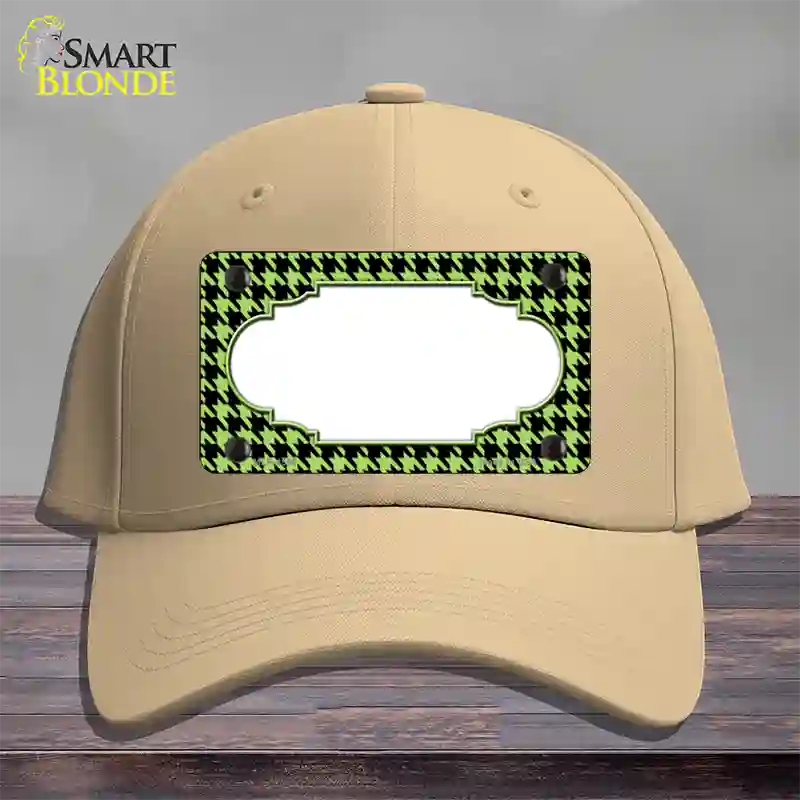 Lime Green Black Houndstooth Scallop Center Novelty License Plate Hat Cotton / Khaki