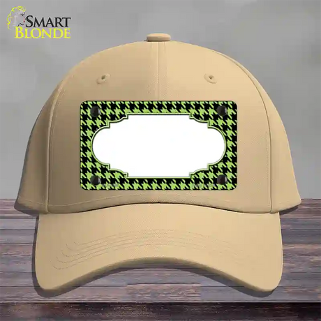 Lime Green Black Houndstooth Scallop Center Novelty License Plate Hat Cotton / Khaki