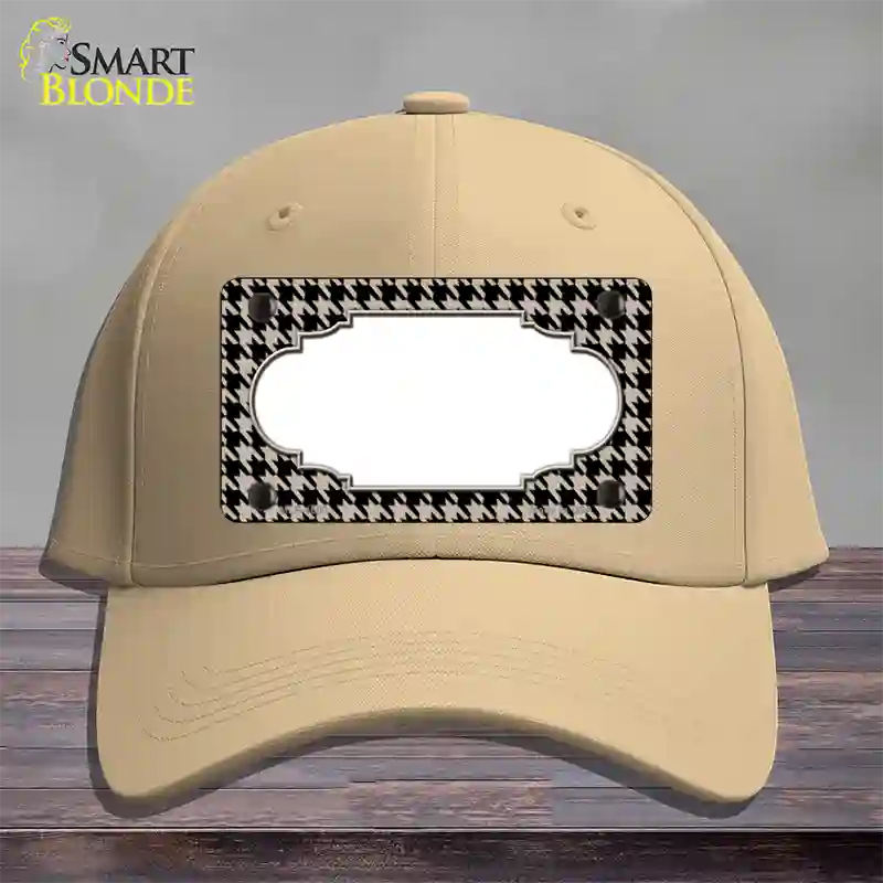 Tan Black Houndstooth Scallop Center Novelty License Plate Hat Cotton / Khaki