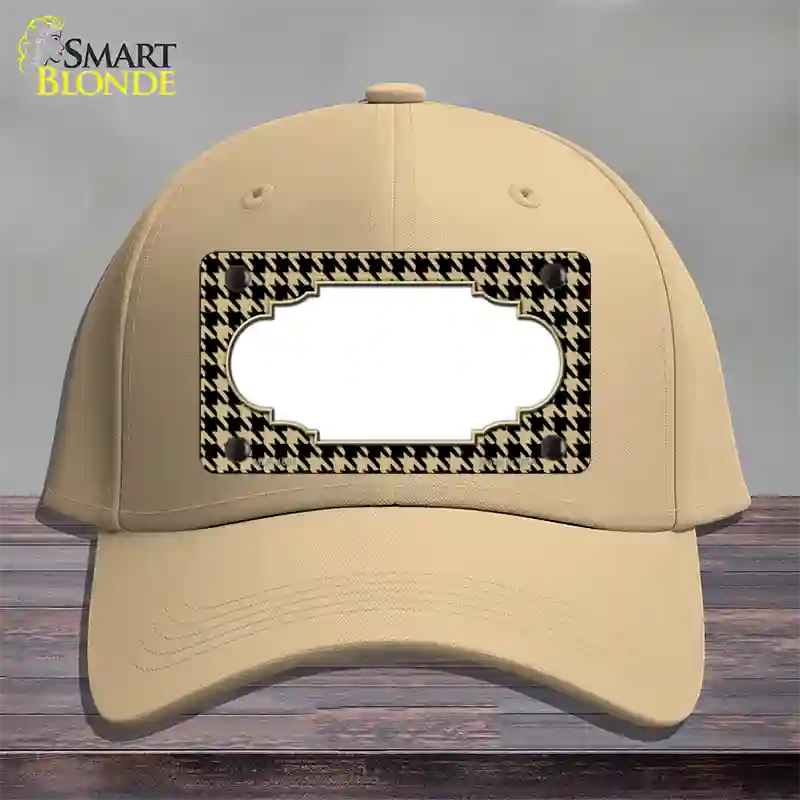 Gold Black Houndstooth Scallop Center Novelty License Plate Hat Cotton / Khaki