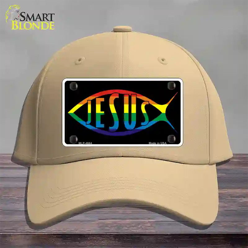 Jesus Fish Rainbow Novelty License Plate Hat Cotton / Khaki