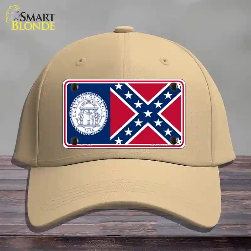 Georgia Confederate State Flag Novelty License Plate Hat Cotton / Khaki