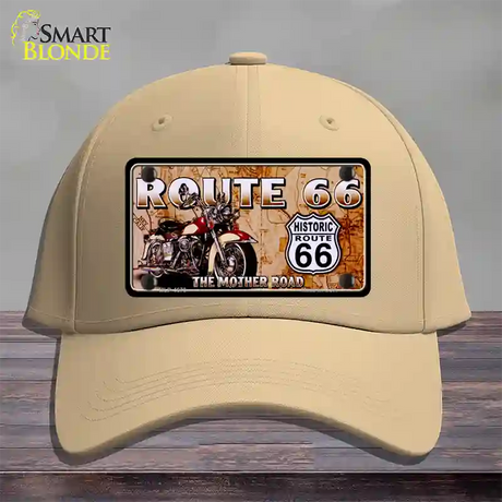 Route 66 Mother Road Motorcycle Novelty License Plate Hat Cotton / Khaki