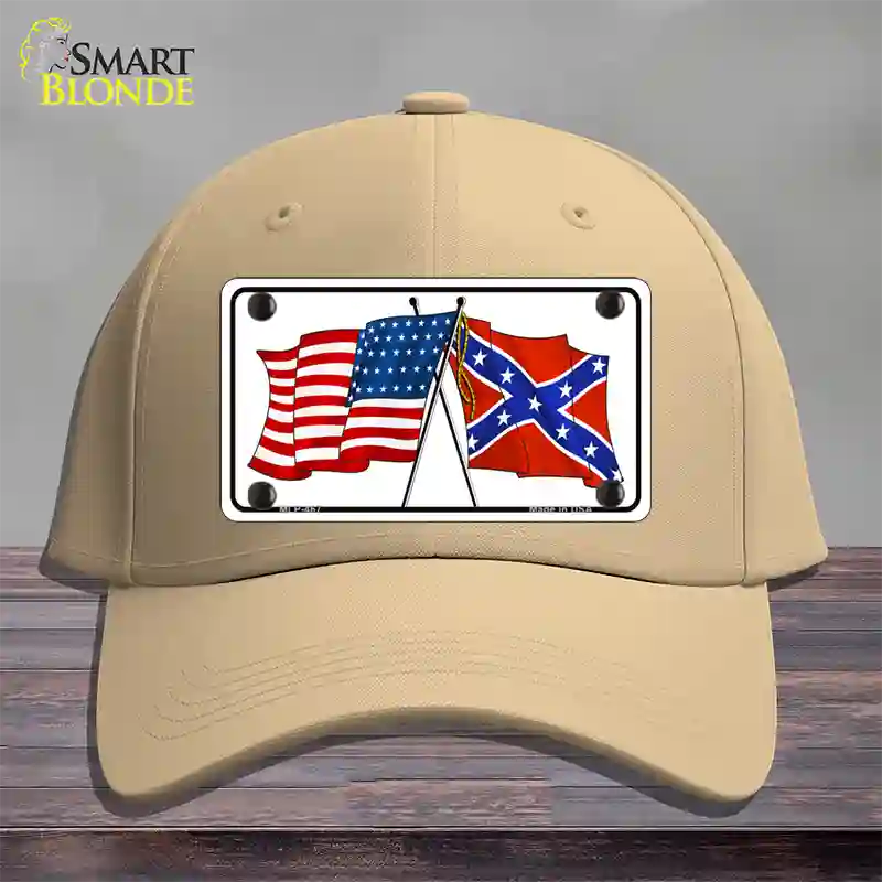 Confederate USA Crossed Flags Novelty License Plate Hat Cotton / Khaki