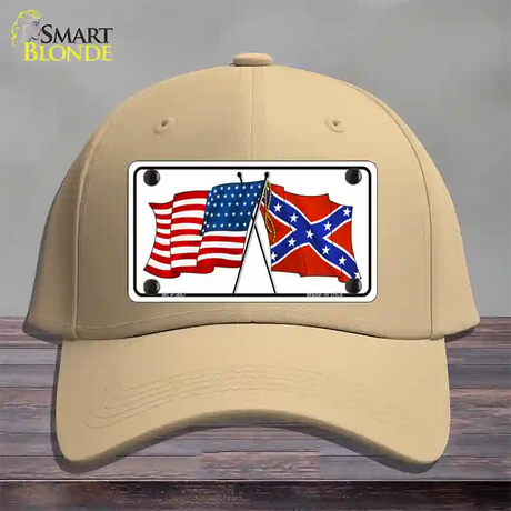 Confederate USA Crossed Flags Novelty License Plate Hat Cotton / Khaki