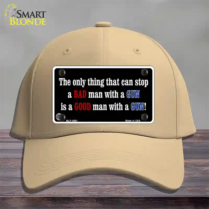 Stop A Bad Man Novelty License Plate Hat Cotton / Khaki