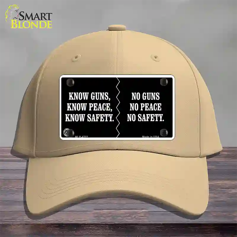 Know Guns, Know Peace, Know Safety Novelty License Plate Hat Cotton / Khaki