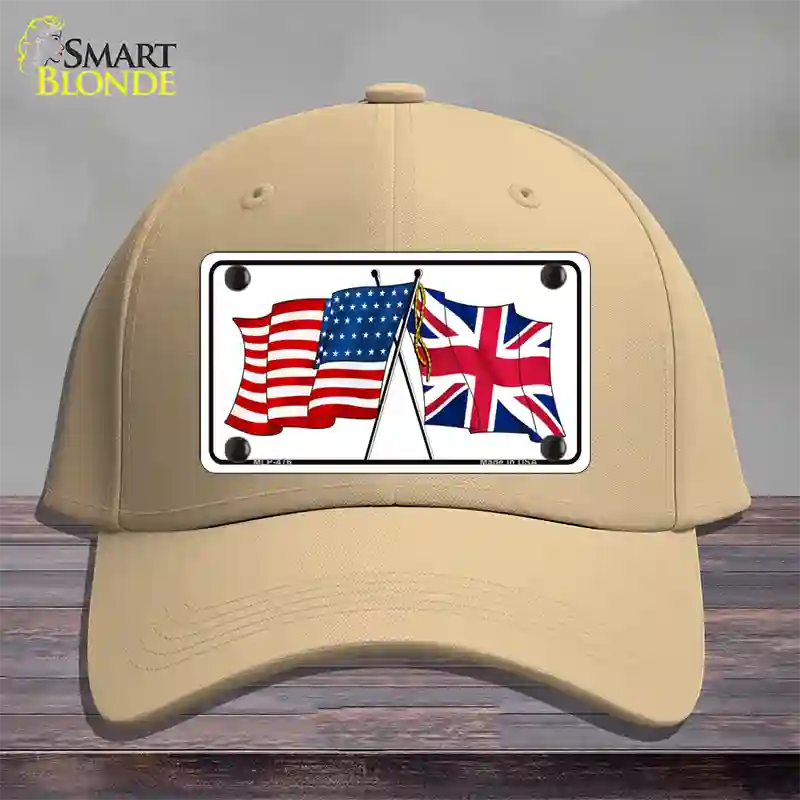 United States Britain Crossed Flags Novelty License Plate Hat Cotton / Khaki