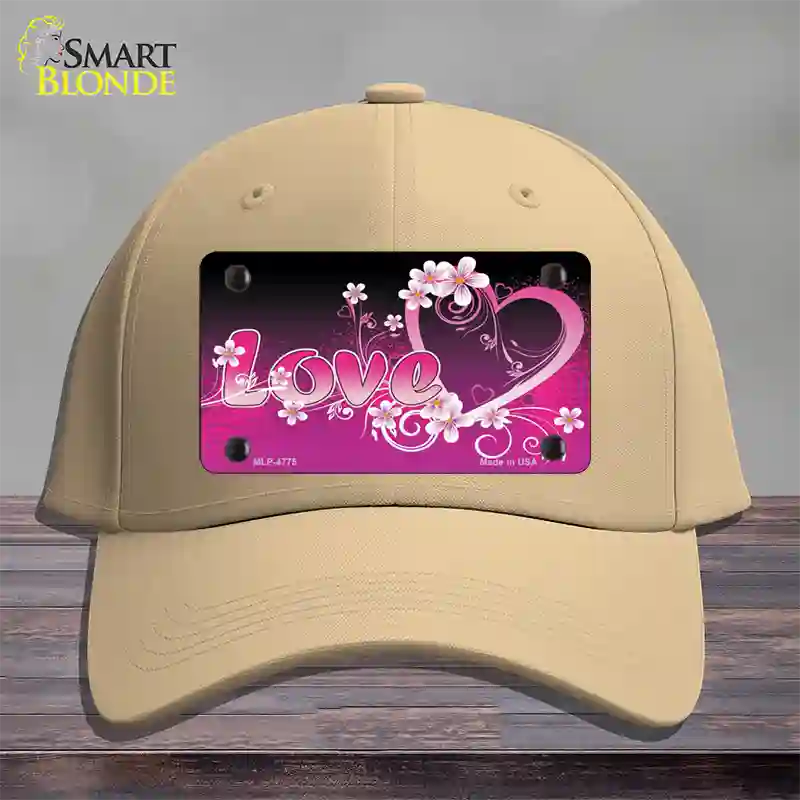 Love Heart And Flowers Novelty License Plate Hat Cotton / Khaki